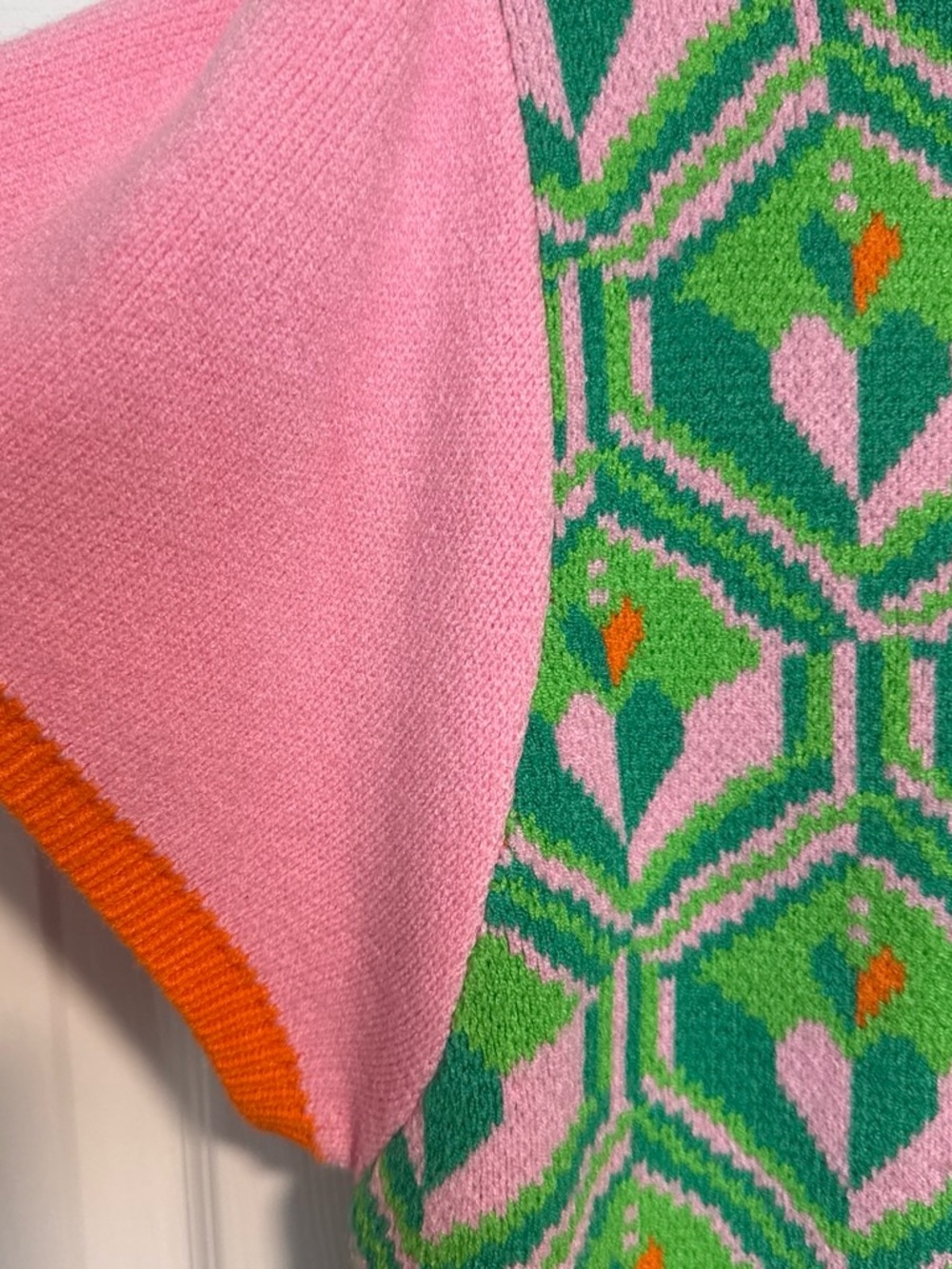 THML Pink, Green & Orange Geometric Knit Short-Sleeve Sweater - Picture 4 of 5